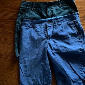 Womens 2 shorts green and a blue Bermuda size 12